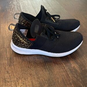 EUC black sneaker with leopard detail